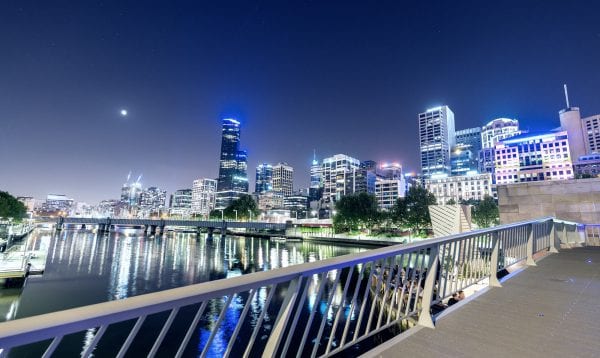 Stunning Night Skyline Of Melbourne With River Reflections